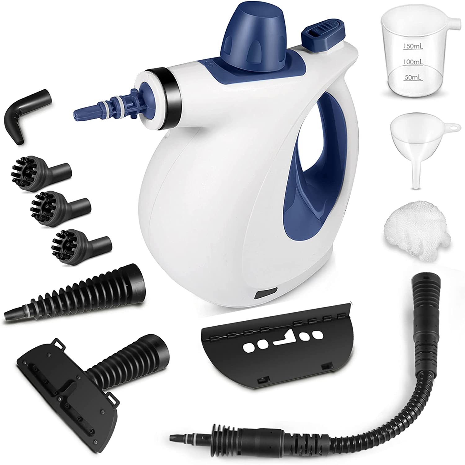 MOSCHE WHL-609 Handheld Pressurized Steam Cleaner with 11-Piece Accessory Set. Multi-Surface Steamer for Cleaning. All Natural Steam Cleaner for Car. Floor. Upholstery. Grout and Tile