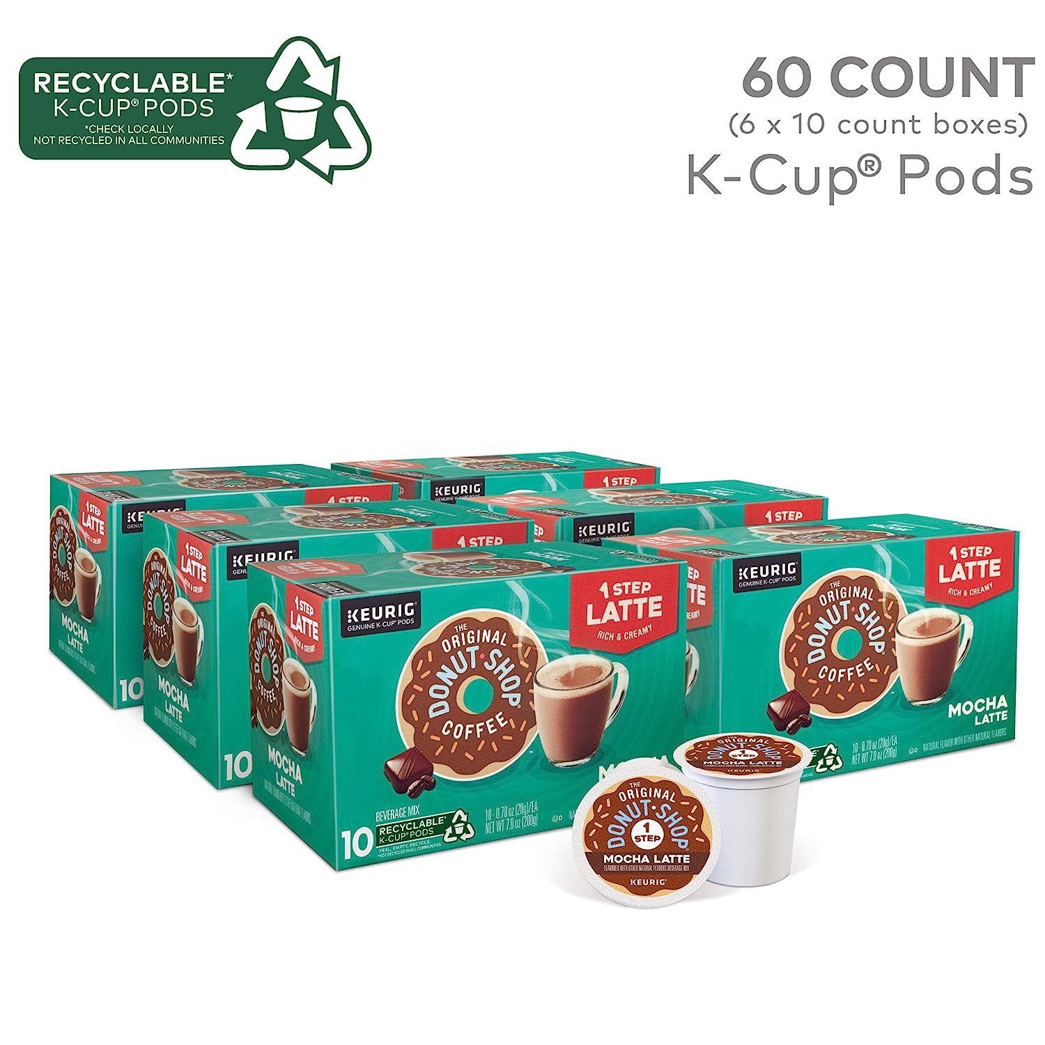 The Original Donut Shop Mocha Latte. Single Serve Coffee K-Cup Pod. Flavored Coffee. 60 Count