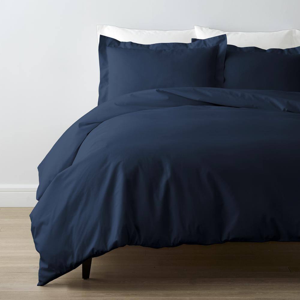 The Company Store  Company Cotton Navy Solid 300-Thread Count Cotton Percale King Duvet Cover - Navy