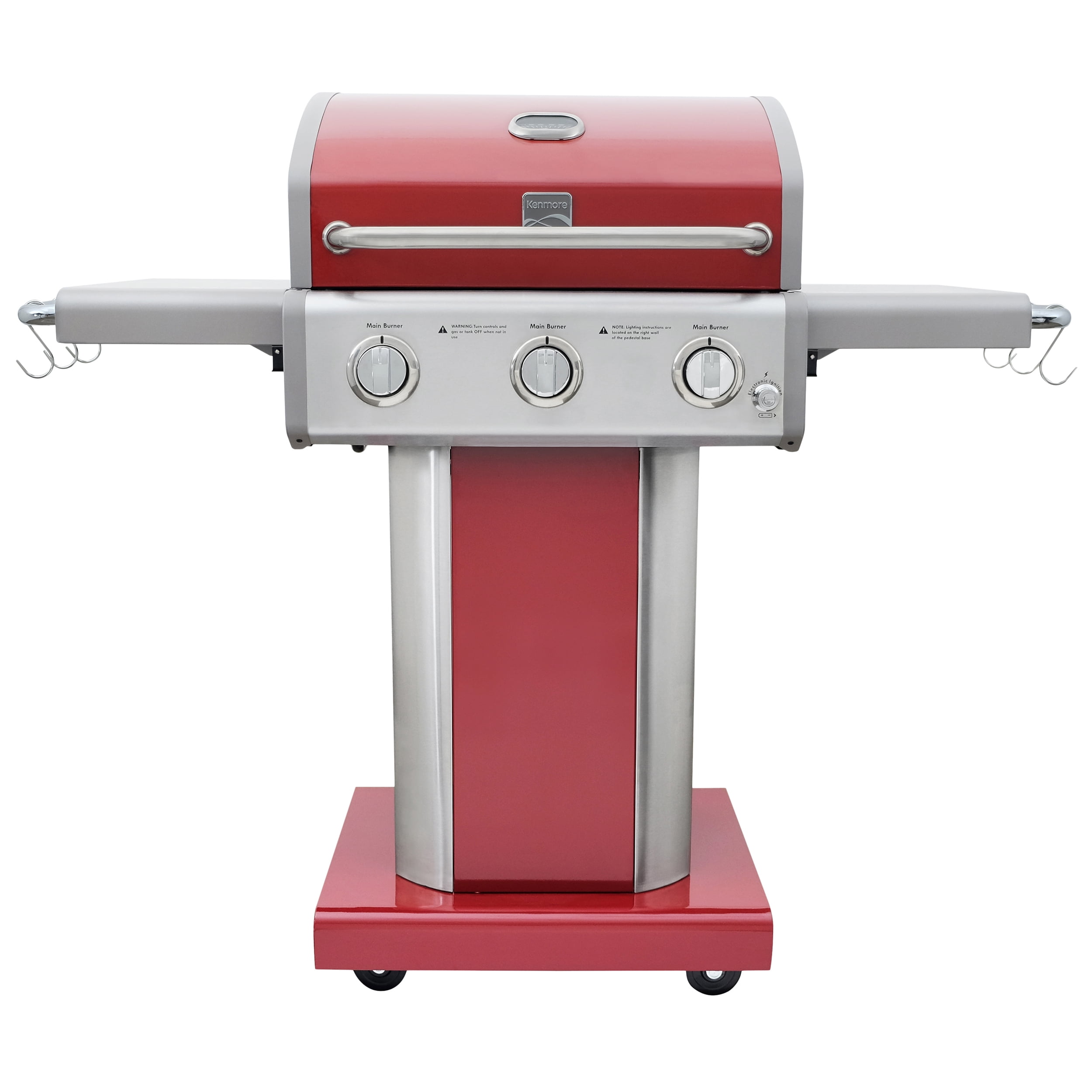 Kenmore 3-Burner Outdoor BBQ Propane Gas Grill with Foldable Sides. Red