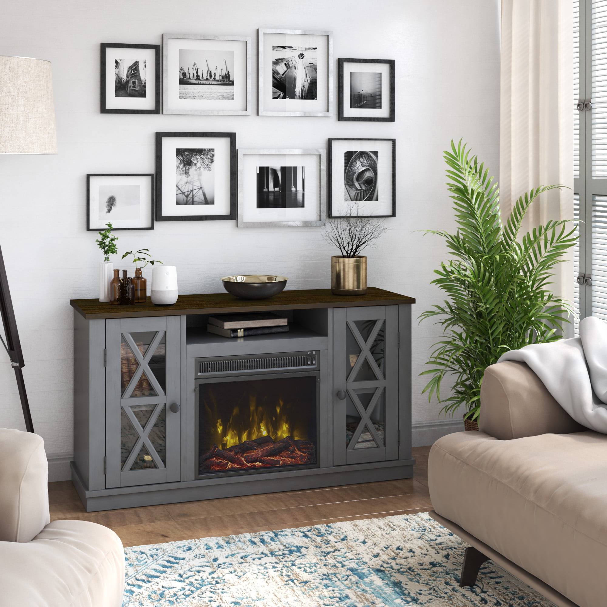 Twin Star Stanton Ridge Electric Fireplace TV Stand for TVs up to 55″. Antique Gray