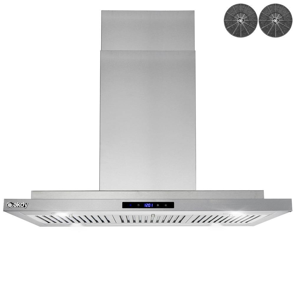 AKDY RH0467 36 in. 350 CFM Convertible Island Mount Range Hood with LED Lights in Stainless Steel. Touch Control and Carbon Filters