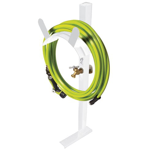 Aqua Joe SJ-SHSBB-WHT Garden Hose Stand with Brass Faucet (White)