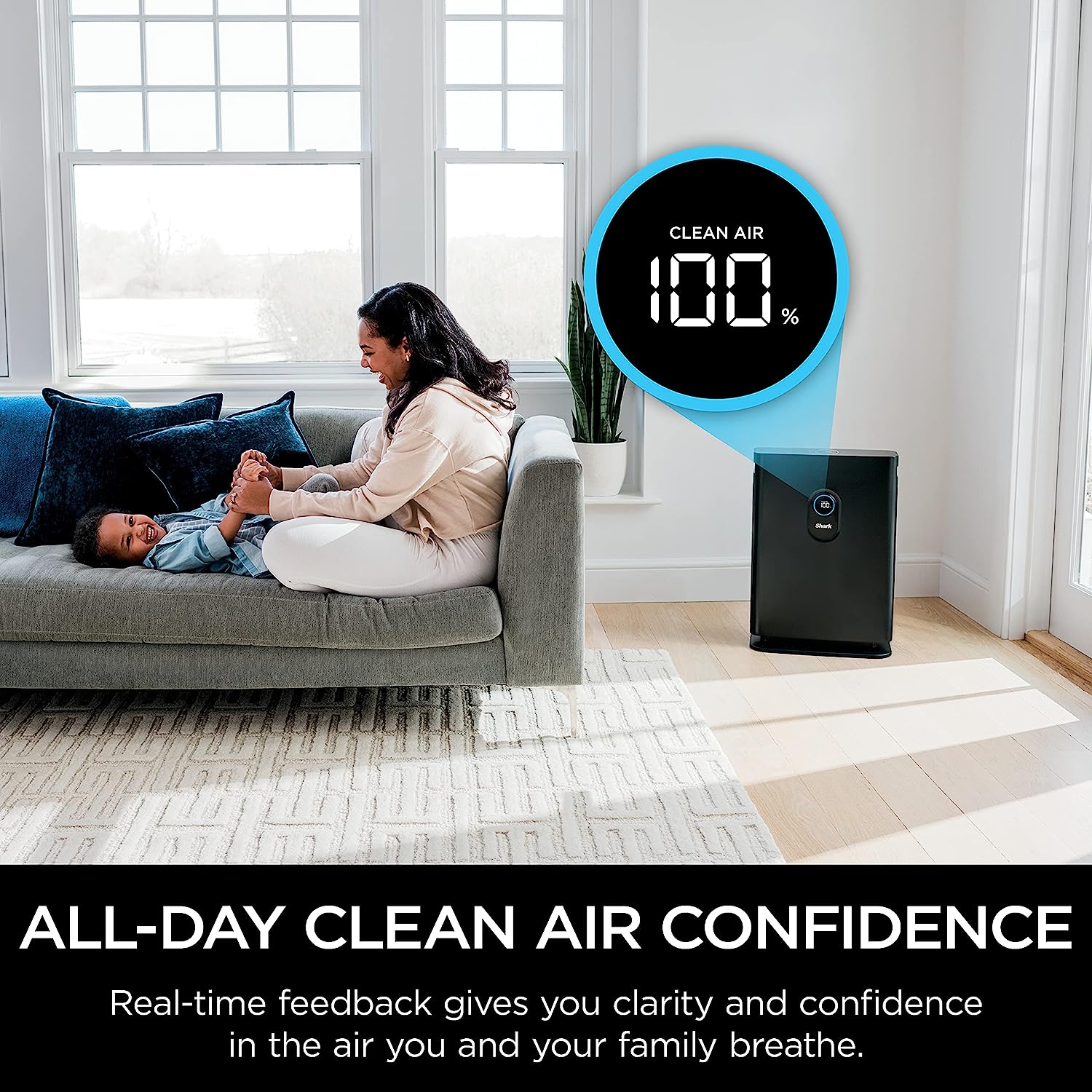 Shark HE402AMZ Air Purifier 4 True HEPA with Microban Protection Cleans up to 1000 Sq. Ft.. Captures 99.98% of particles. allergens. smoke. odors to 0.1–0.2 microns. Advanced Odor Lock. 4 Fan. Grey