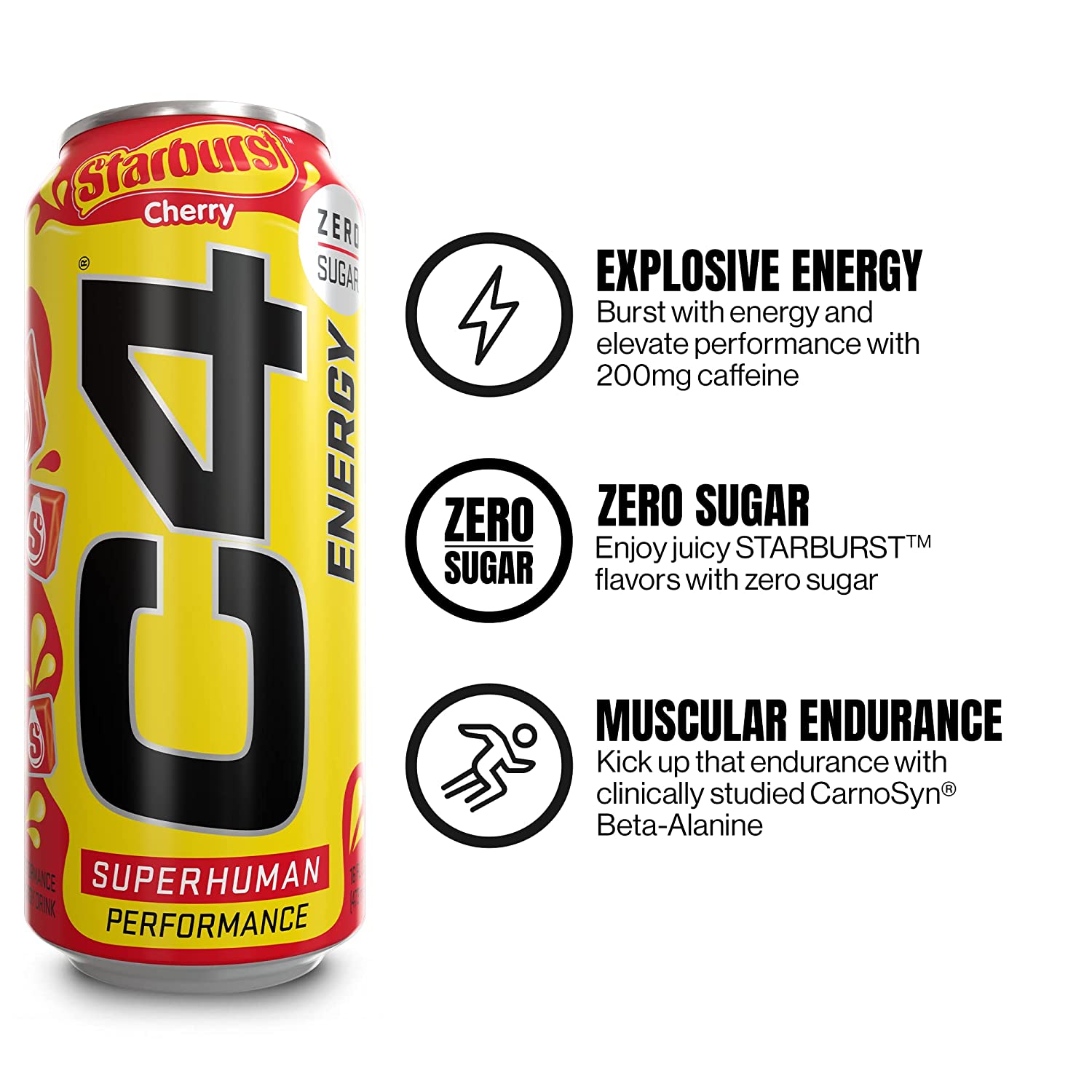 Cellucor C4 Energy Drink. Starburst Cherry. Carbonated Sugar Free Pre with no Artificial Colors or Dyes. 16 Oz