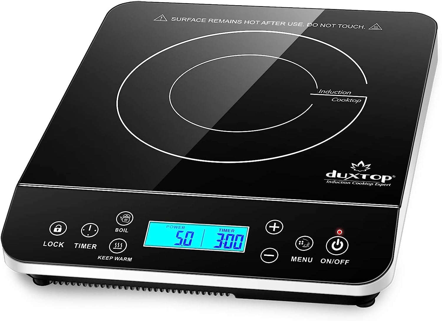 Duxtop Portable Induction Cooktop. Countertop Burner Induction Hot Plate with LCD Sensor Touch 1800 Watts. Silver 9600LS/BT-200DZ