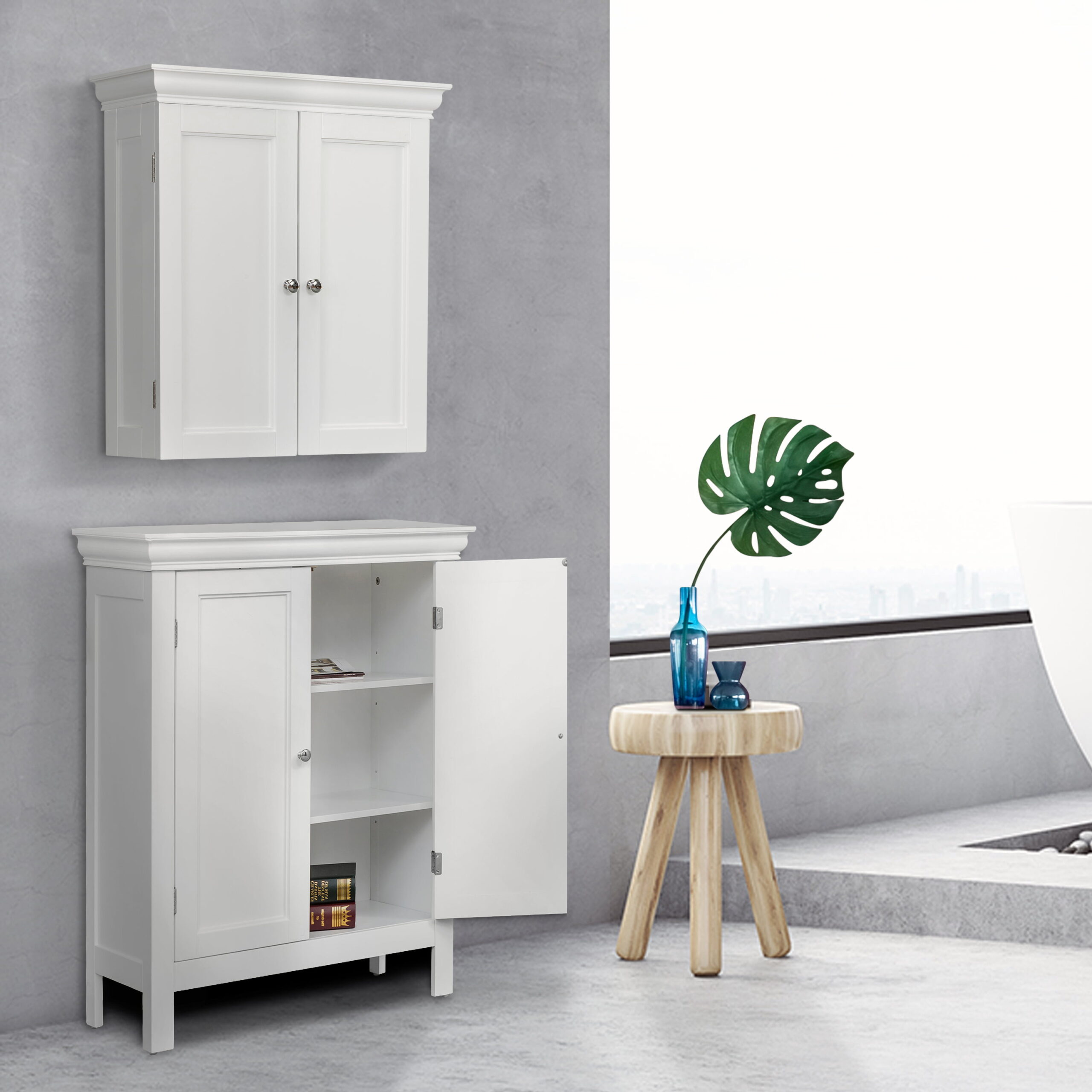 Teamson Home Stratford Two Door Removable Wall Cabinet with Two Contemporary Style Doors. White
