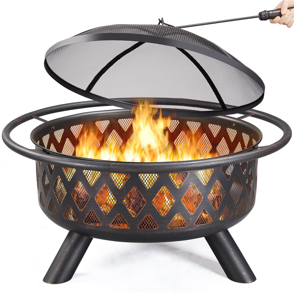 Yaheetech 36″ Round Wood Bronze Finish Iron Fire Pit