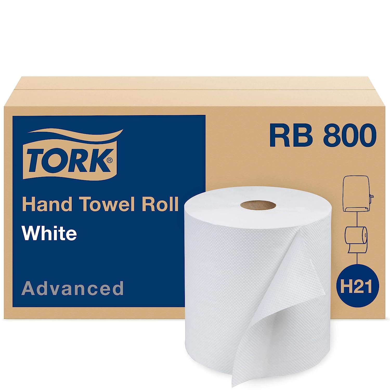 Tork Hand Towel Roll. White. Advanced. H21. Soft. Disposable. 100% Recycled. Absorbent. 1-Ply. 12 x 800 ft. RB800