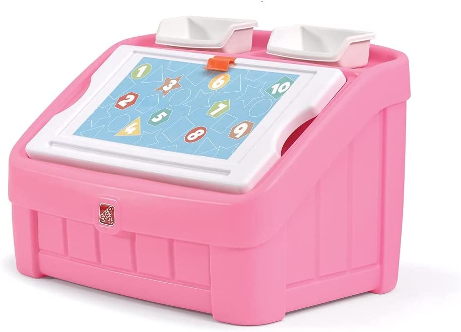 Step2 2-in-1 Toy Box and Kids Easel Lid. Pink – Create & Display Art on Kids Art Table Lid – Toy Chest Encourages Responsibility and Organization – Plastic Toy & Art Storage Container – Toy Storage