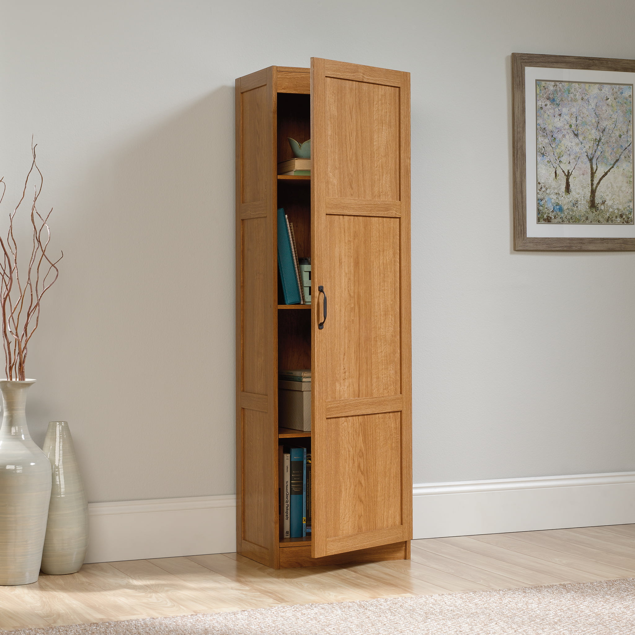 Sauder Storage Cabinet. Highland Oak Finish
