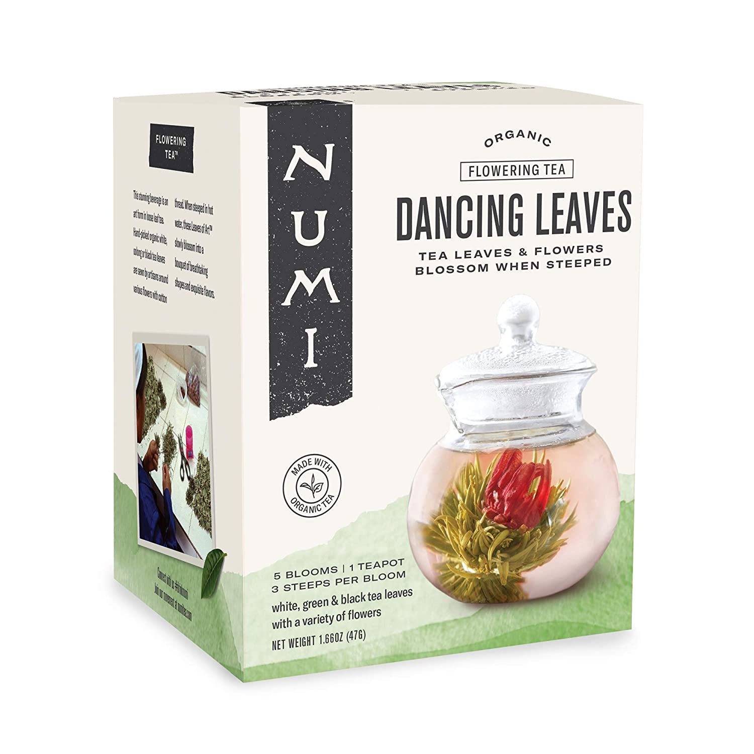 Numi Organic Tea Dancing Leaves Flowering Tea Gift Set. 5 Tea Blossoms