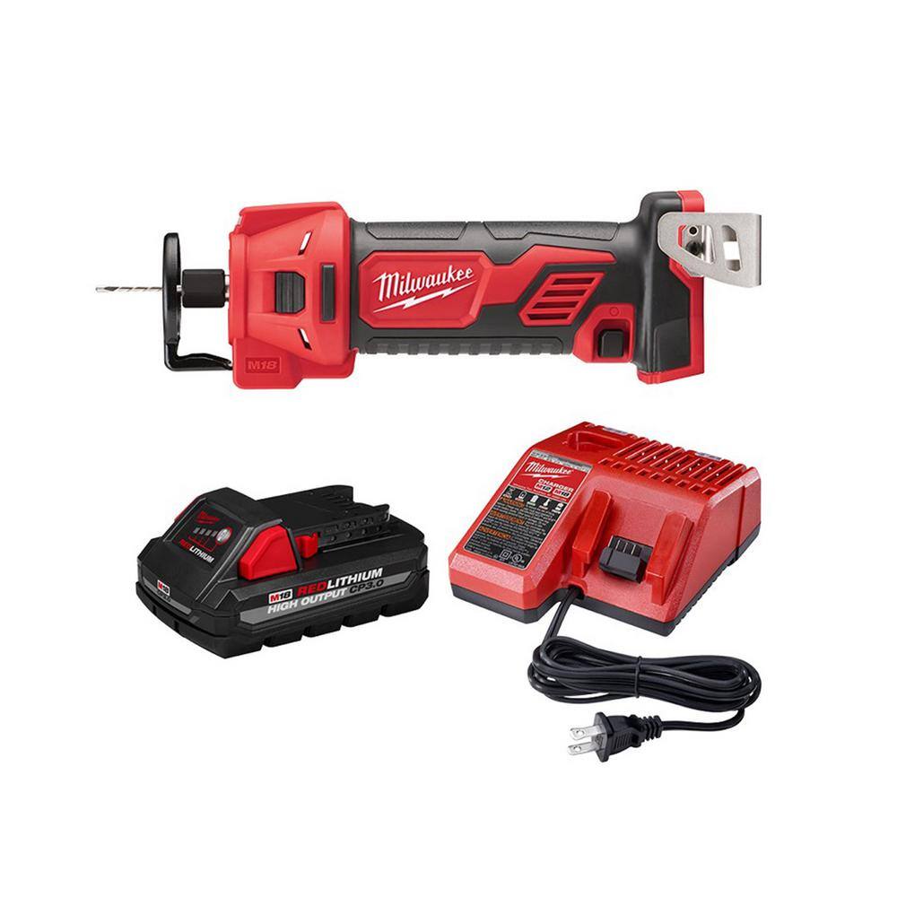 Milwaukee  M18 18V Lithium-Ion Cordless Drywall Cut Out Tool with 3.0 Ah Battery and Charger
