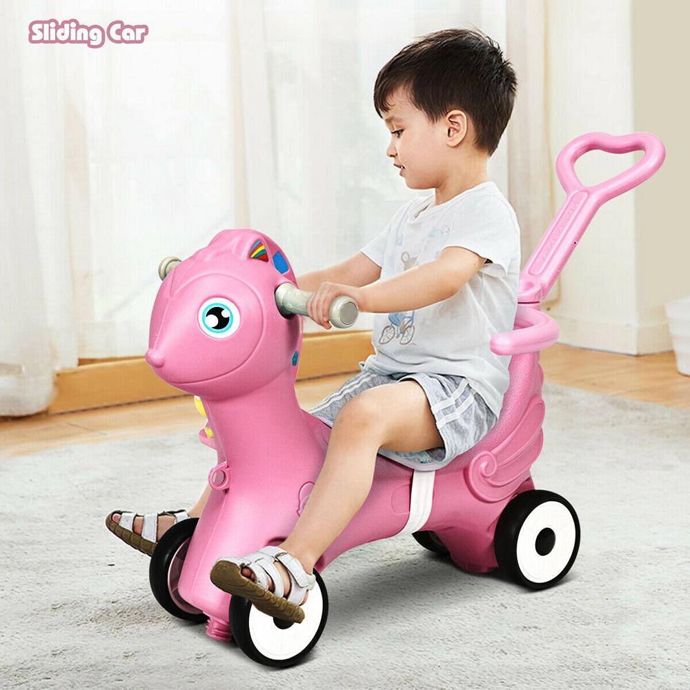Gymax GYM05461 Baby Rocking Horse 4 in 1 Kids Ride On Toy Push Car with Music