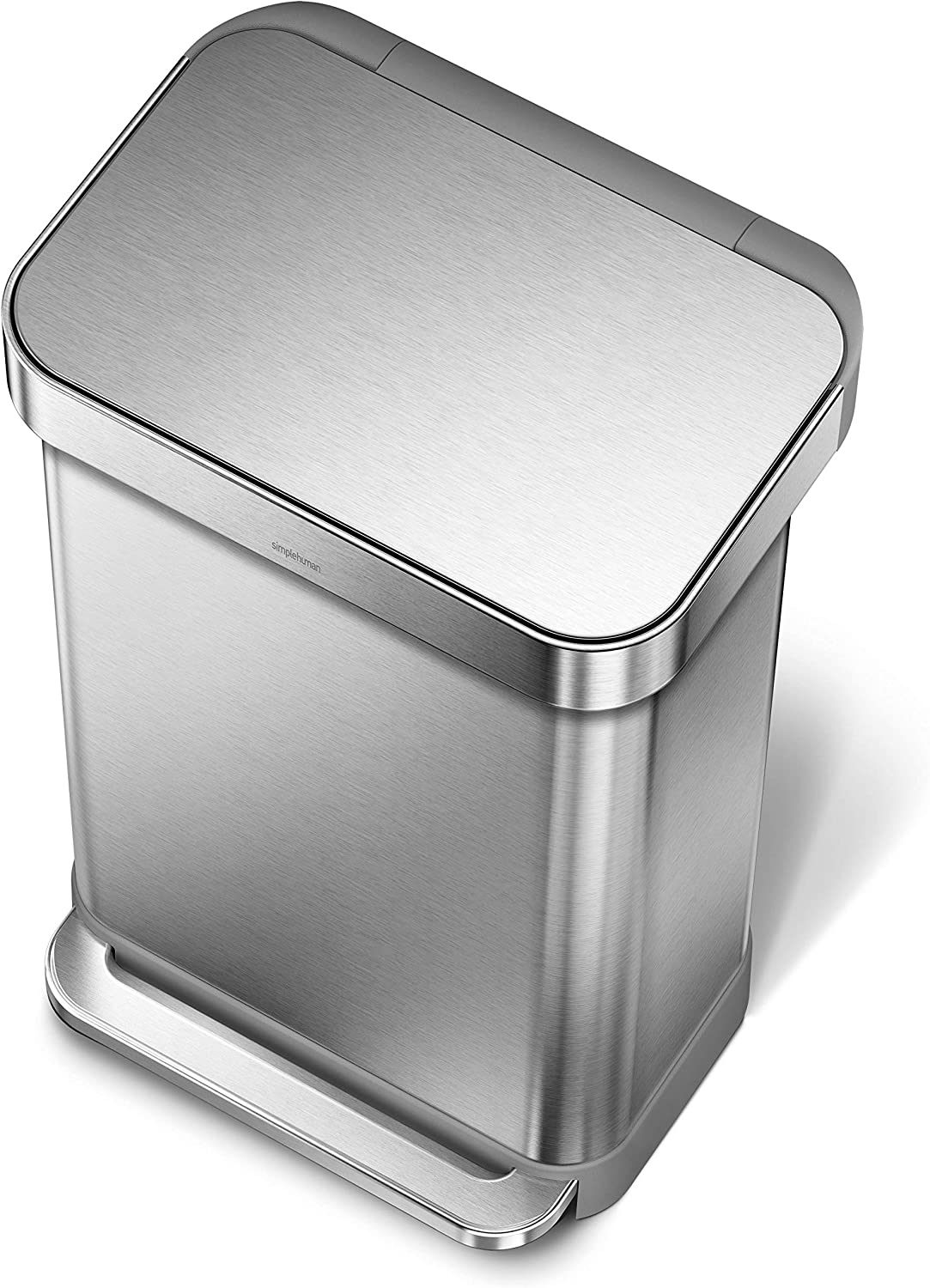 simplehuman 45 Liter / 12 Gallon Rectangular Hands-Free Kitchen Step Trash Can with Soft-Close Lid. Brushed Stainless Steel