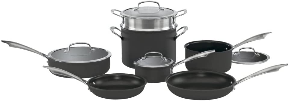 Cuisinart Anodized 11-Piece Cookware Set Dishwasher-Safe-Hard. Black