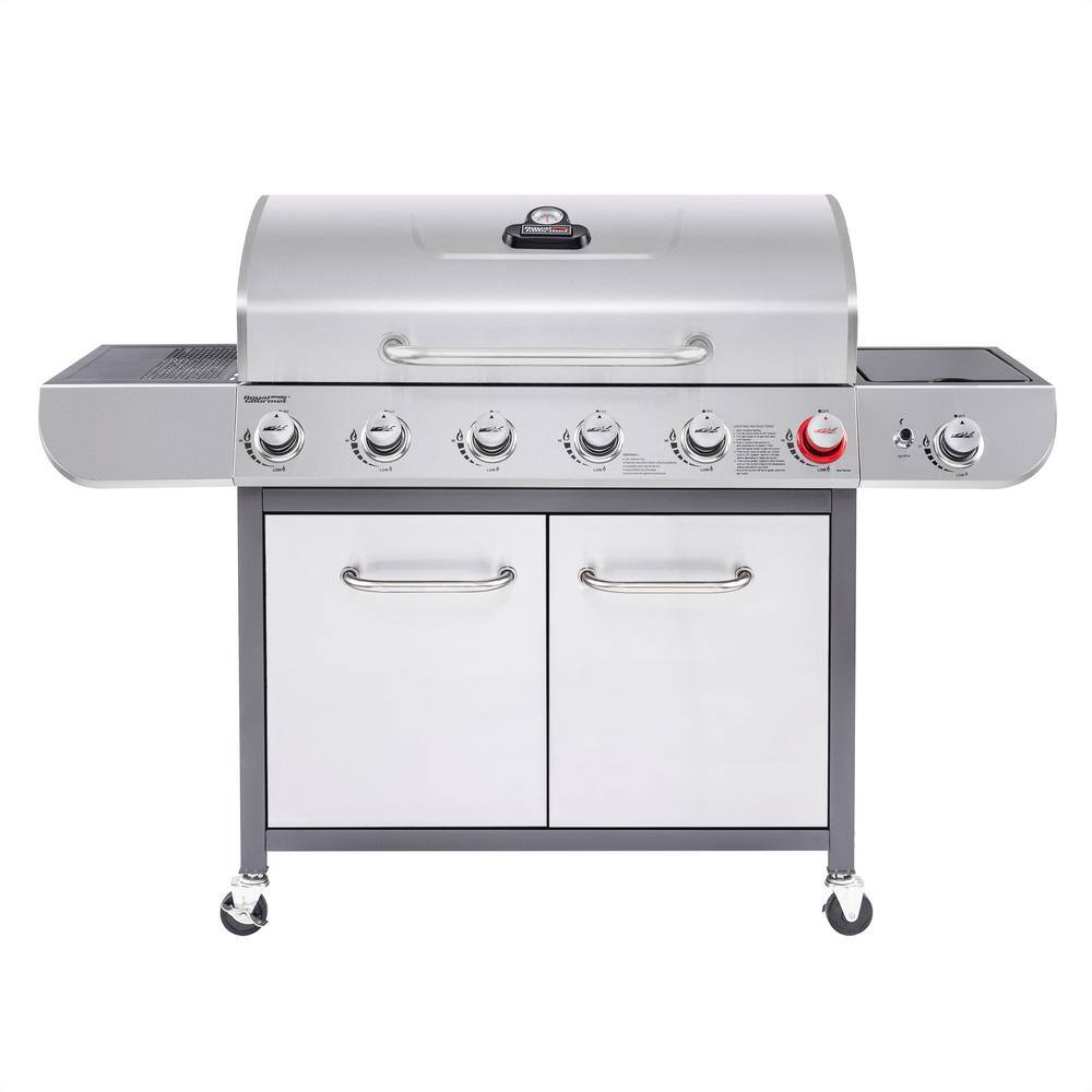 Royal Gourmet SG6002S 6-Burner BBQ Stainless Steel Gas Grill with Sear and Side Burners. Liquid Propane Cabinet Style Gas Grill. 71.000 BTU
