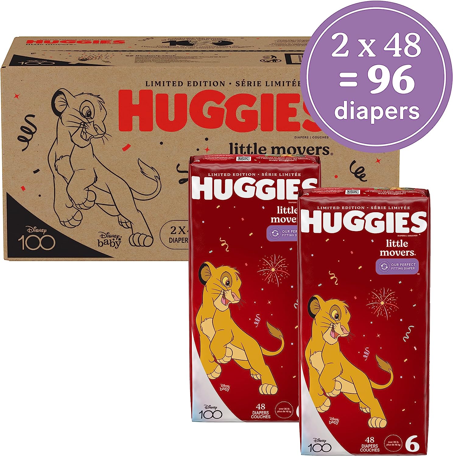 Huggies Little Movers Baby Diapers. Size 6 (35+ lbs). 96 Ct
