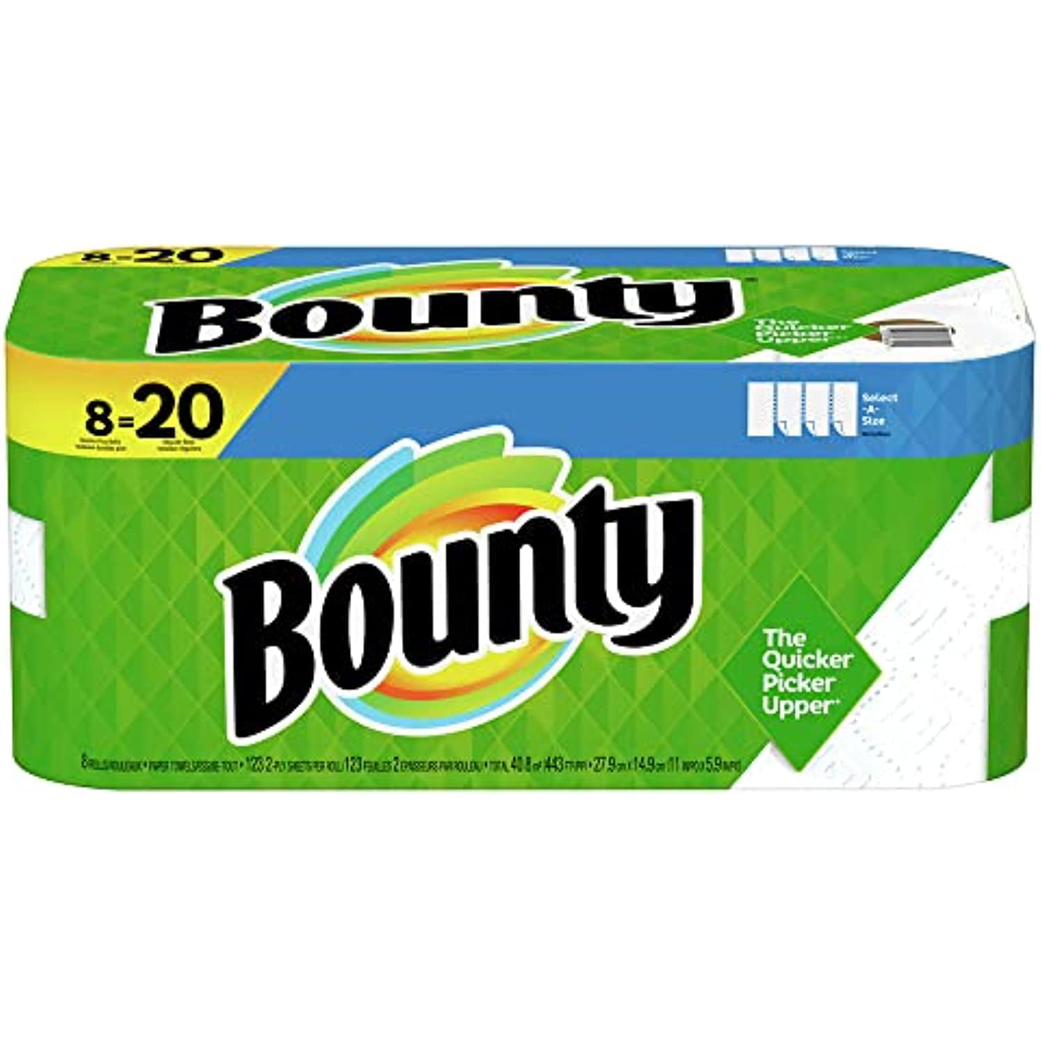 Bounty Select-A-Size Paper Towels. White. 8 Double Plus Rolls = 20 Regular Rolls (Packaging May Vary)