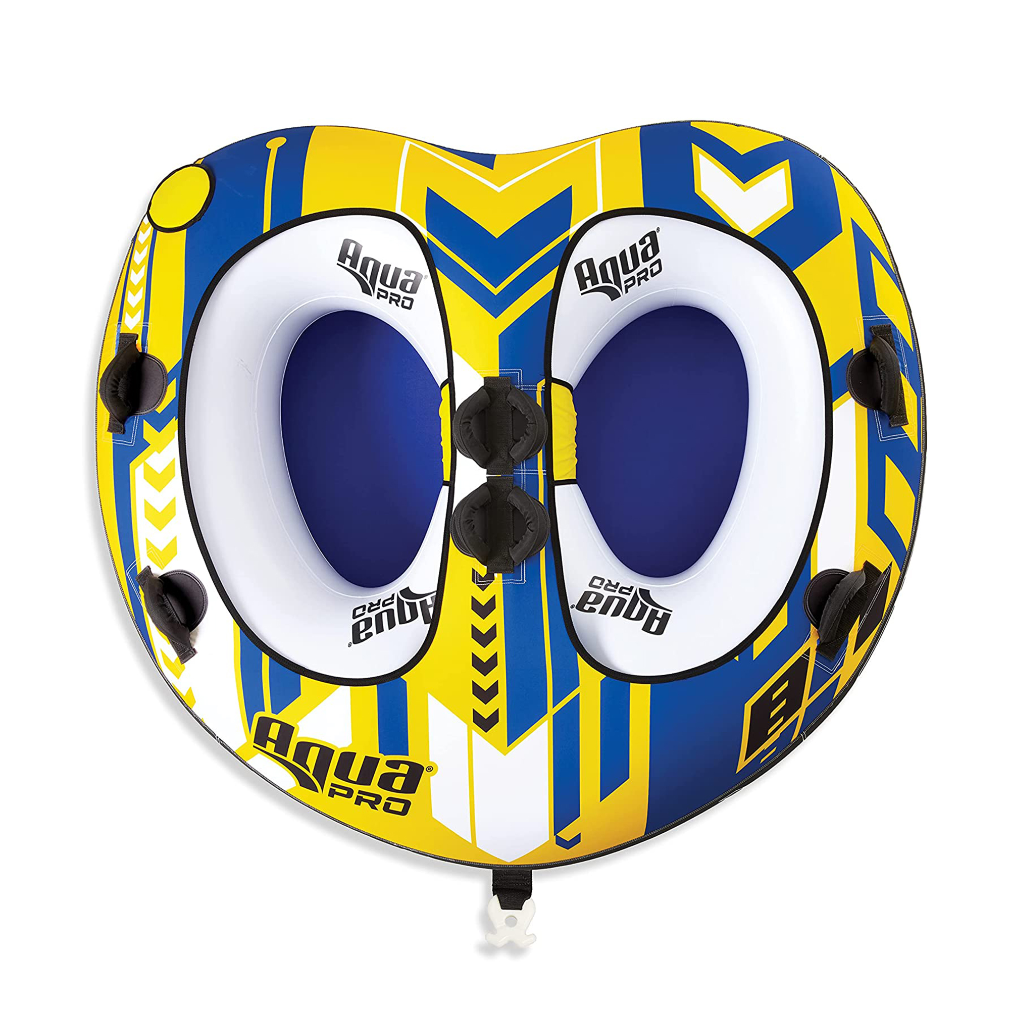 AquaPro Heavy Duty Nylon Deck Style Towable 2 Person Rider. Yellow & Blue