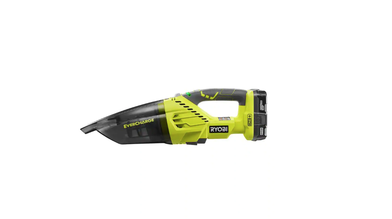 RYOBI P714K ONE+ 18V Lithium-Ion Cordless EVERCHARGE Hand Vacuum Kit with 1.3 Ah Compact Battery and Wall Adaptor/Charger