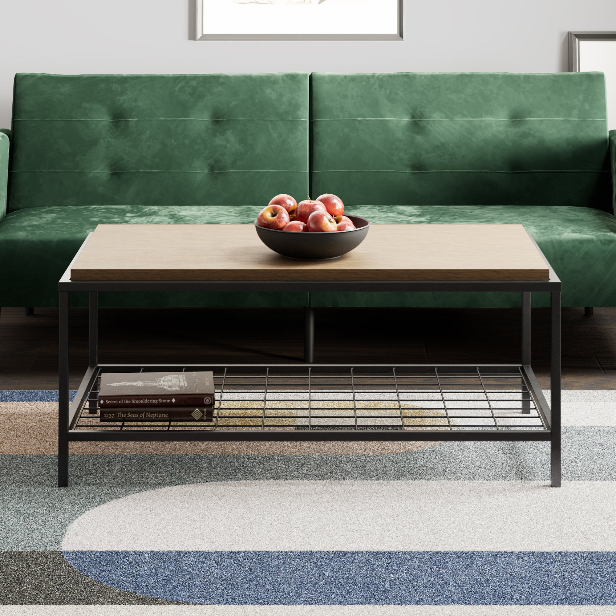 Mayview Collis Industrial Rectangle Wood and Metal Coffee Table. Oak