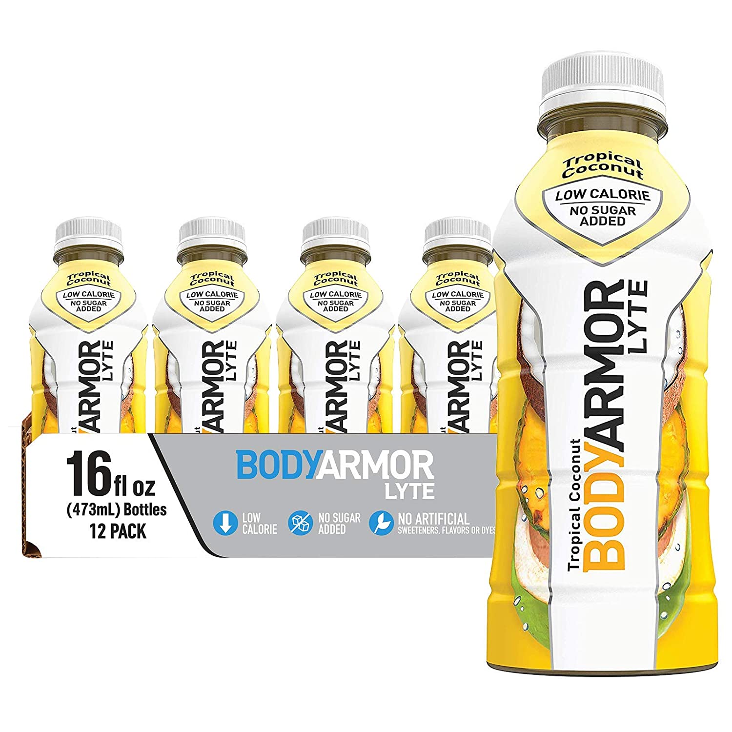 BODYARMOR LYTE Sports Drink Low-Calorie Sports Beverage. Tropical Coconut. Natural Flavors With Vitamins. 16 Fl Oz (Pack of 12)