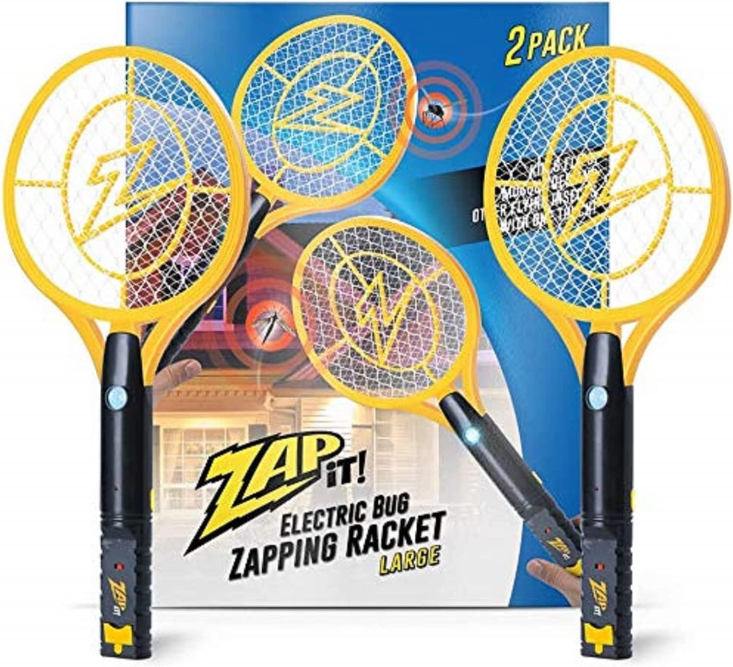 ZAP iT! Electric Fly Swatter Racket & Mosquito Zapper - High Duty 4.000 Volt Electric Bug Zapper Racket - Fly Killer USB Rechargeable Indoor Safe - 2 Pack (Large. Yellow)