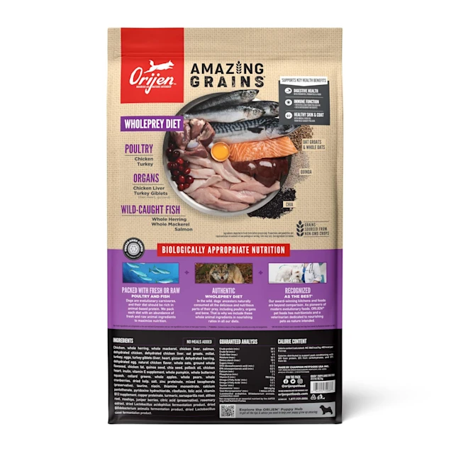 ORIJEN Amazing Grains High Protein Large Breed Dry Puppy Food. 22.5 lbs.