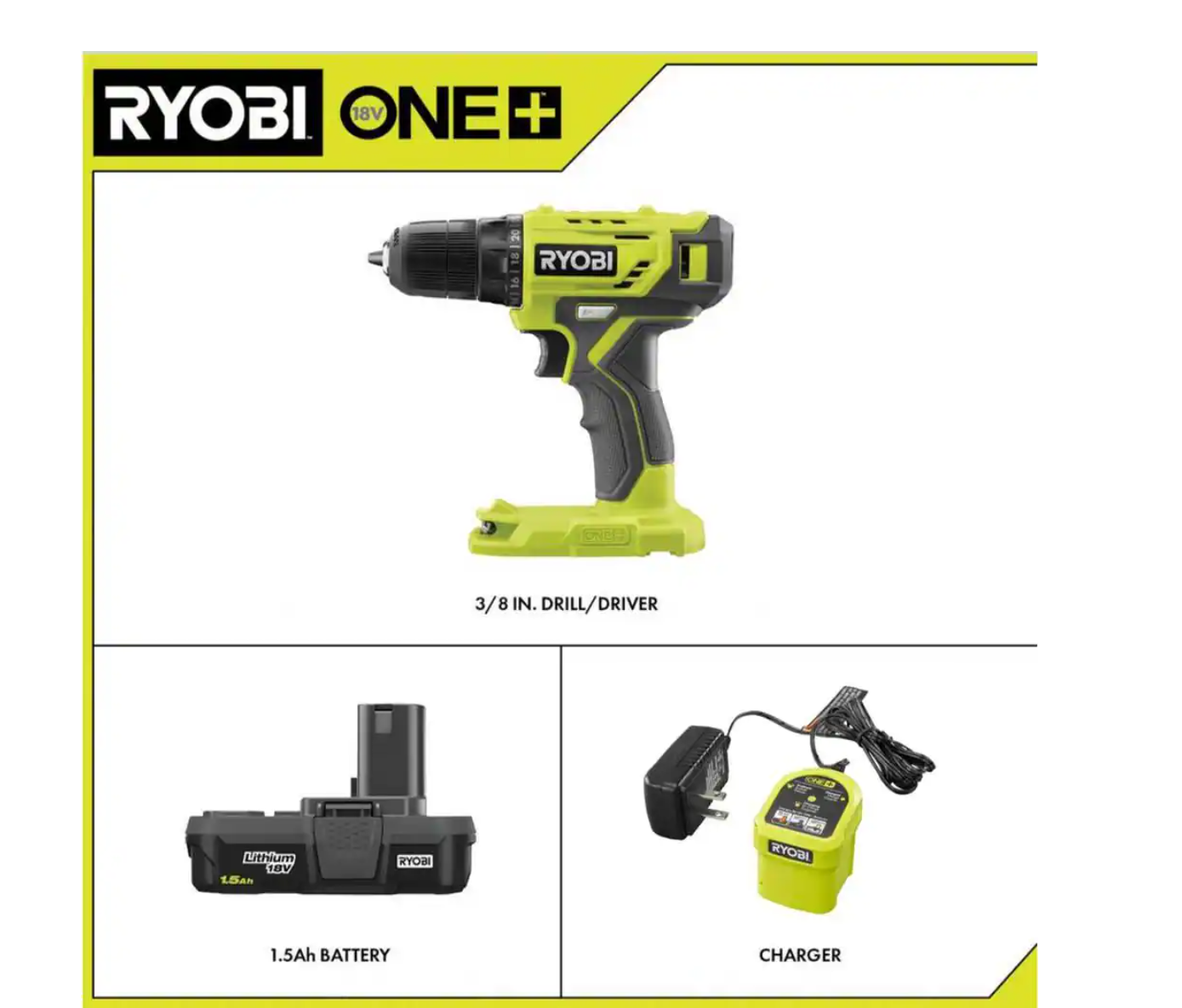 RYOBI PDD209K-A98401 ONE+ 18V Cordless 3/8 in. Drill/Driver Kit with 1.5 Ah Battery. Charger. and Drill and Impact Drive Kit (40-Piece)