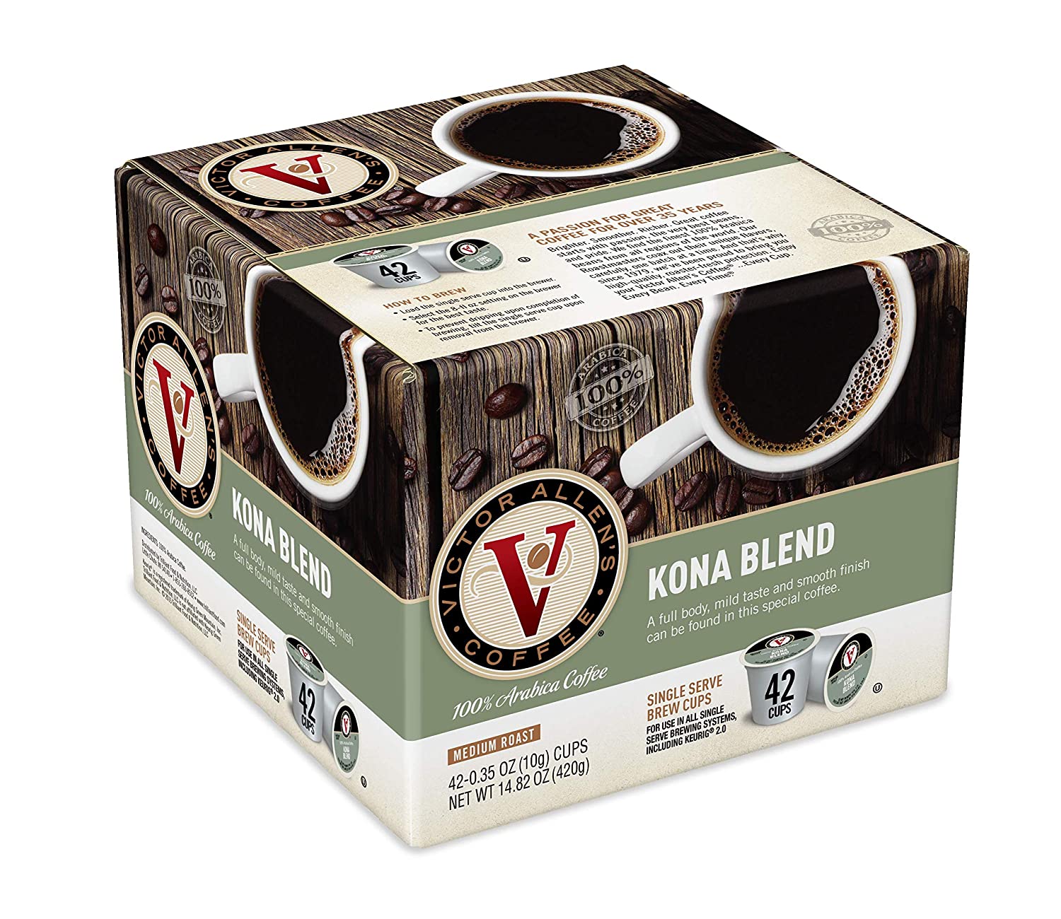 Victor Allen-s Coffee Kona Blend. Medium Roast. 42 Count. Single Serve Coffee Pods for Keurig K-Cup Brewers