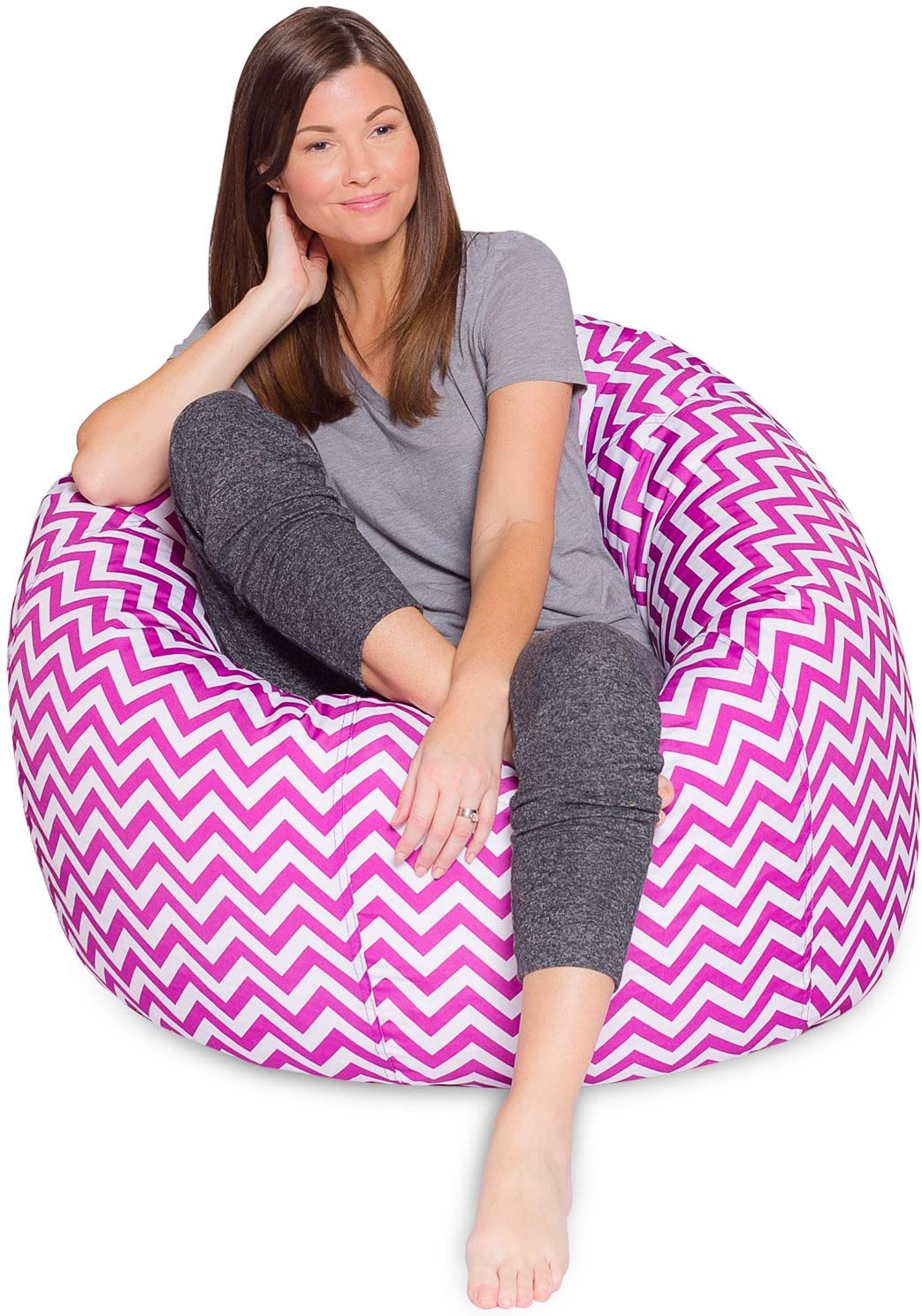 Posh Creations X-Large Bean Bag Chair (Pattern Chevron Purple and White)