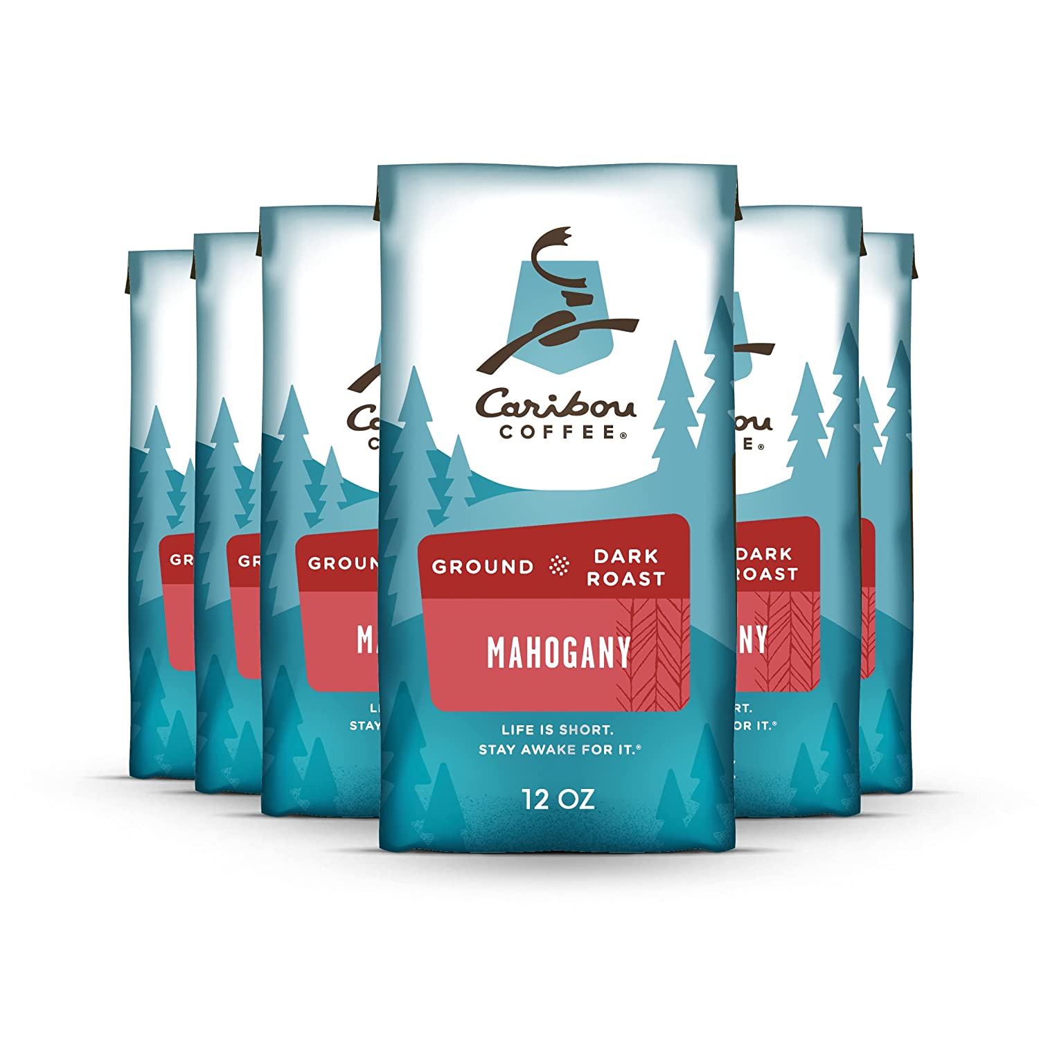 Caribou Coffee. Dark Roast Ground Coffee - Mahogany Blend 72 Ounces (6 Bags of 12 Ounces)