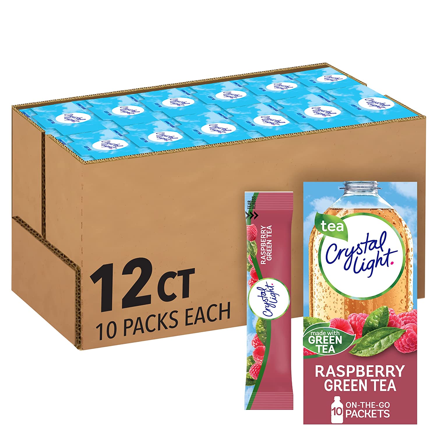 Crystal Light Sugar-Free Raspberry Green Tea On-The-Go Powdered Drink Mix 120 Count-10 Count (Pack of 12)