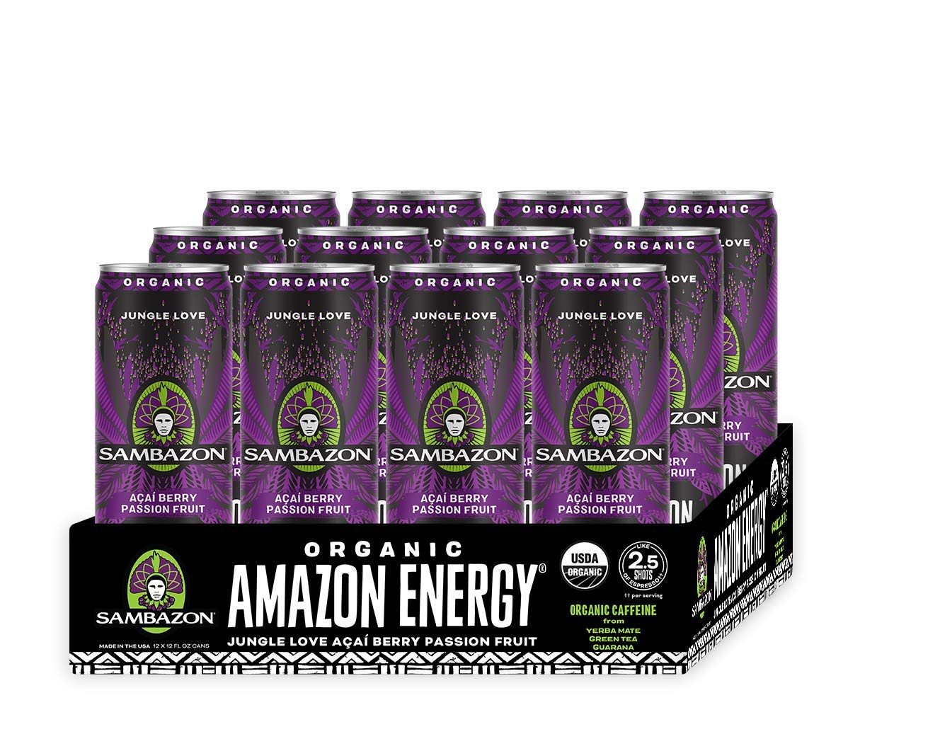 Sambazon Organic Amazon Energy Drink. Jungle Love. Acai Berry and Passionfruit. 12 Oz (Pack of 12)