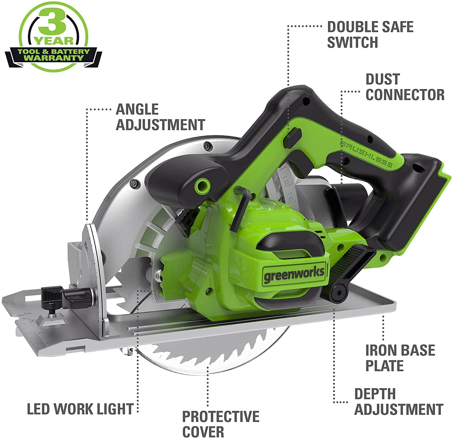 Greenworks 24V 7-1/4-inch Brushless Circular Saw. Battery Not Included. 1501202AZ