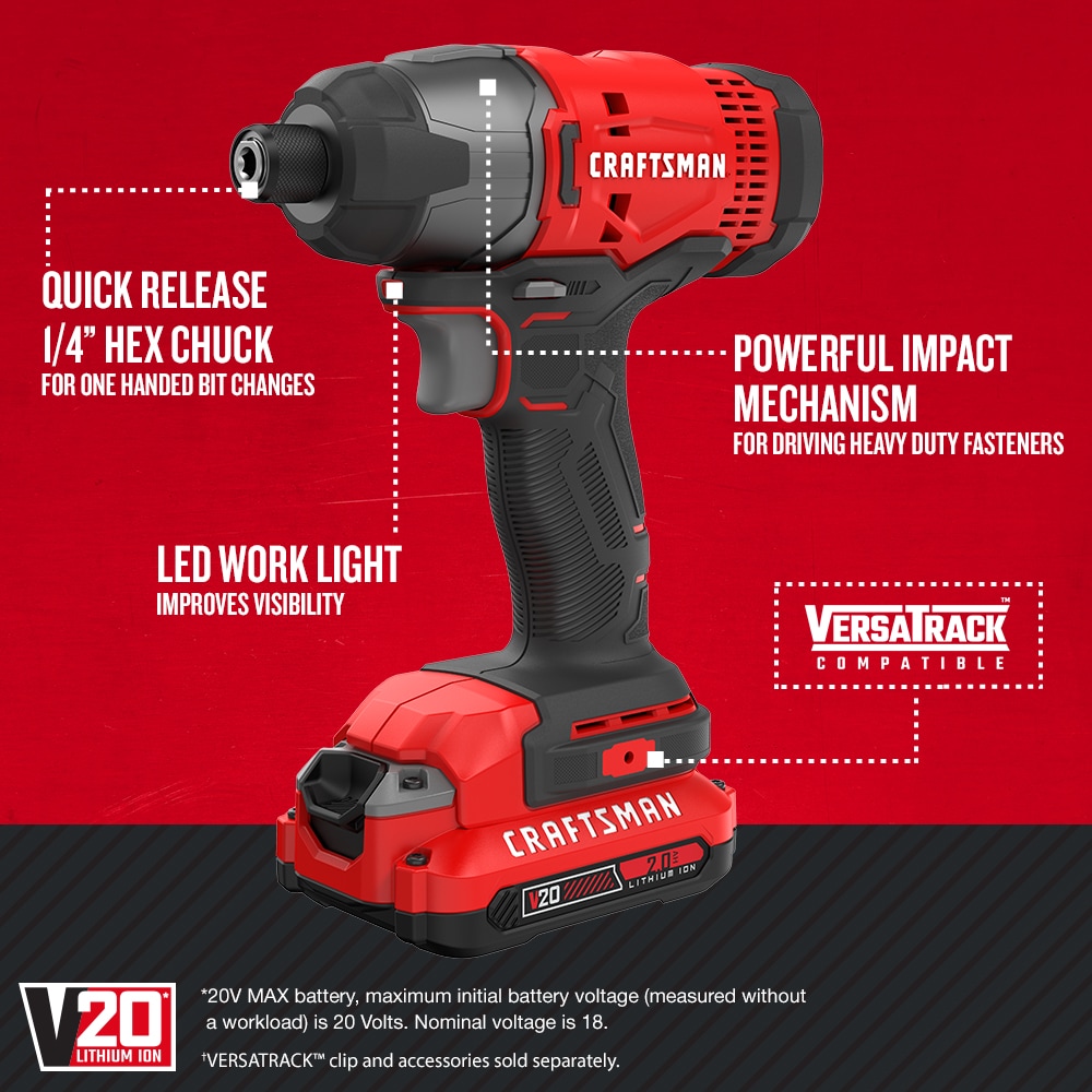 CRAFTSMAN V20 20-volt Max Variable Speed Cordless Impact Driver (2-Batteries Included)