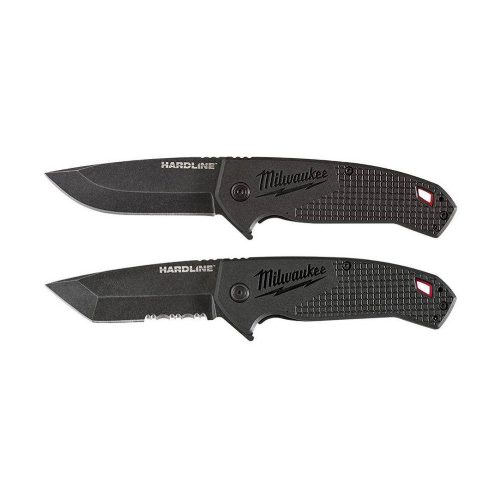 Milwaukee 48-22-1994-48-22-1998 3 in. Hardline D2 Steel Smooth Blade Pocket Folding Knife & 3 in. Hardline D2 Steel Serrated Blade Pocket Folding Knife