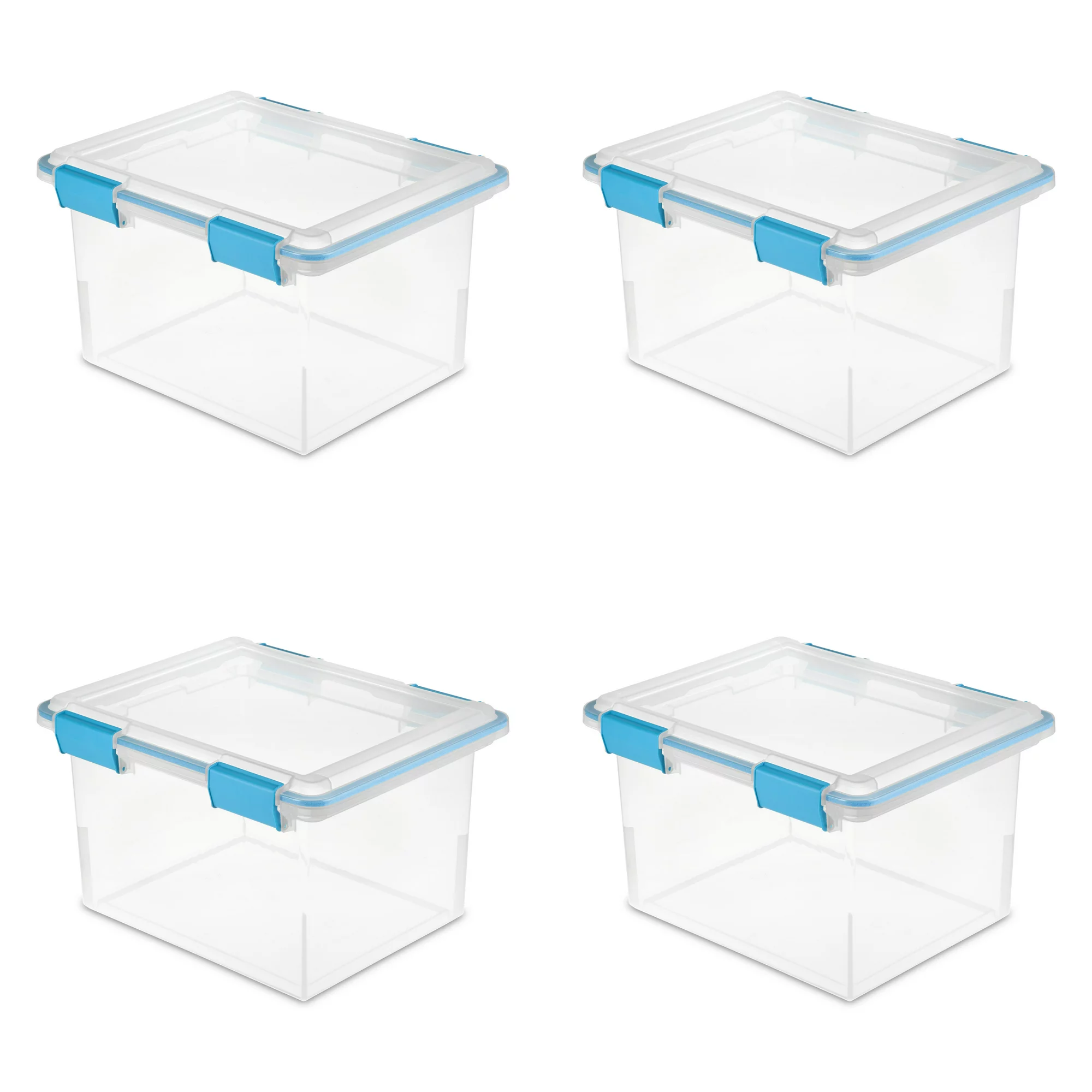 Sterilite 32 Qt Gasket Box Clear Base and Lid Blue Aquarium Set of 4