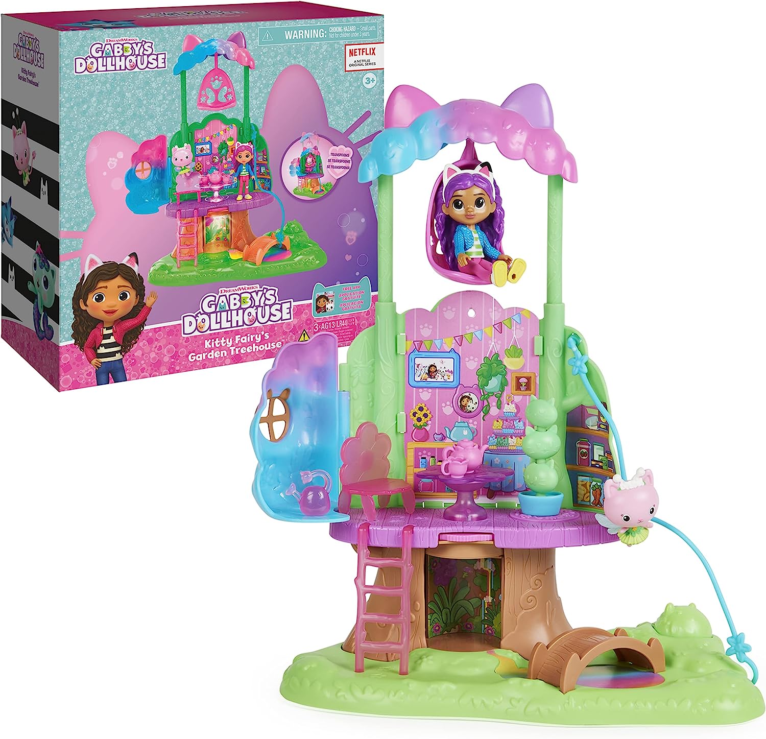 Gabby-s Dollhouse. Transforming Garden Treehouse Playset with Lights. 2 Figures. 5 Accessories. 1 Delivery. 3 Furniture. Kids Toys for Ages 3 and up