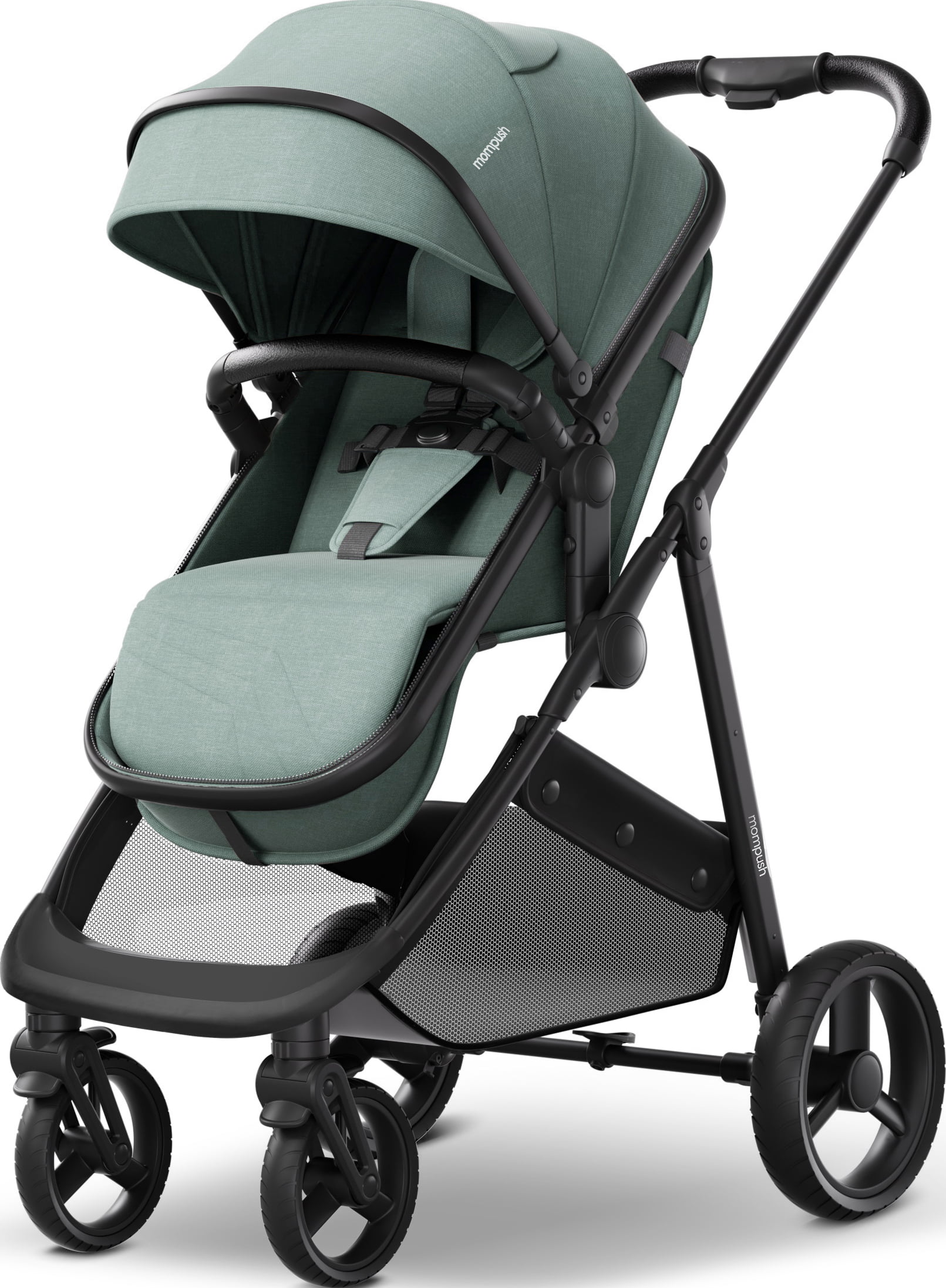 Mompush Wiz 2-in-1 Baby Stroller with Bassinet Mode. Reversible Seat and Large Canopy. Sage. Unisex
