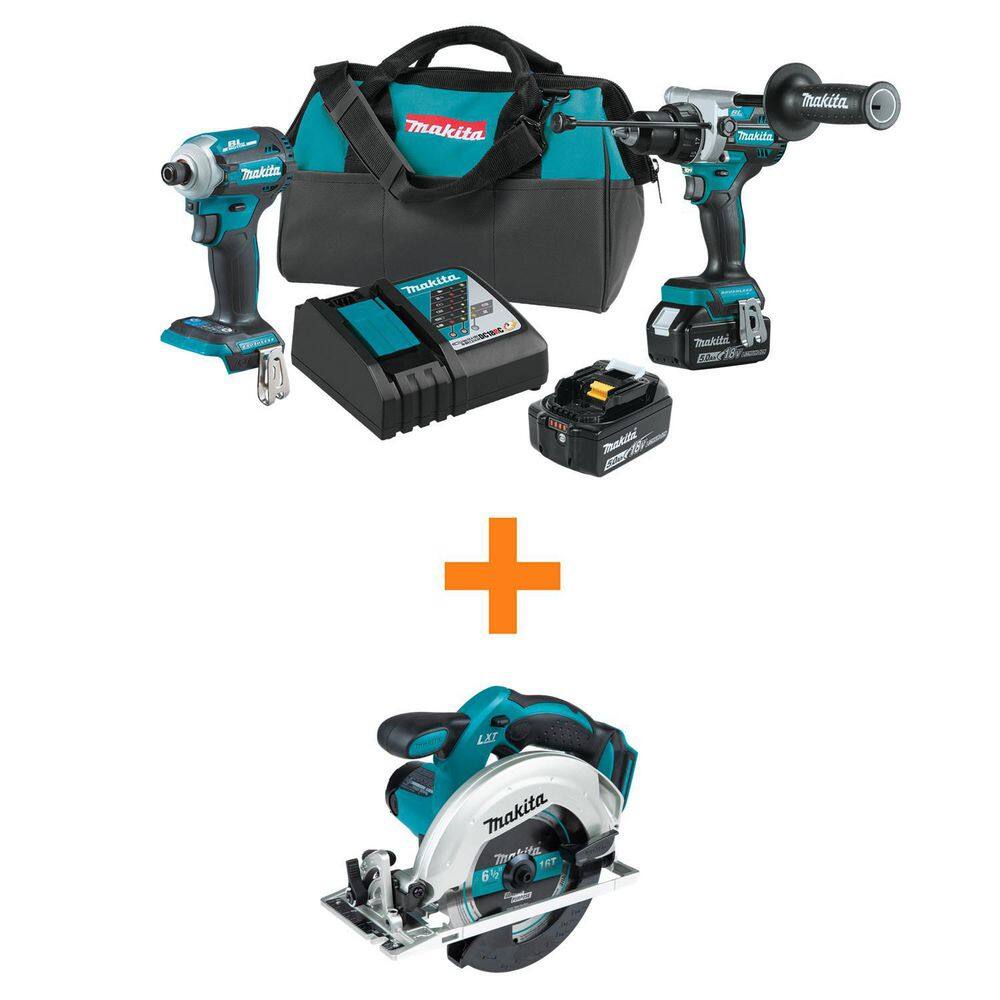 Makita XT288T-XSS02Z 18V LXT Lithium-Ion Brushless Cordless Combo Kit 5.0 Ah (2-Piece) with bonus 18V LXT 6-1/2 in. Lightweight Circular Saw