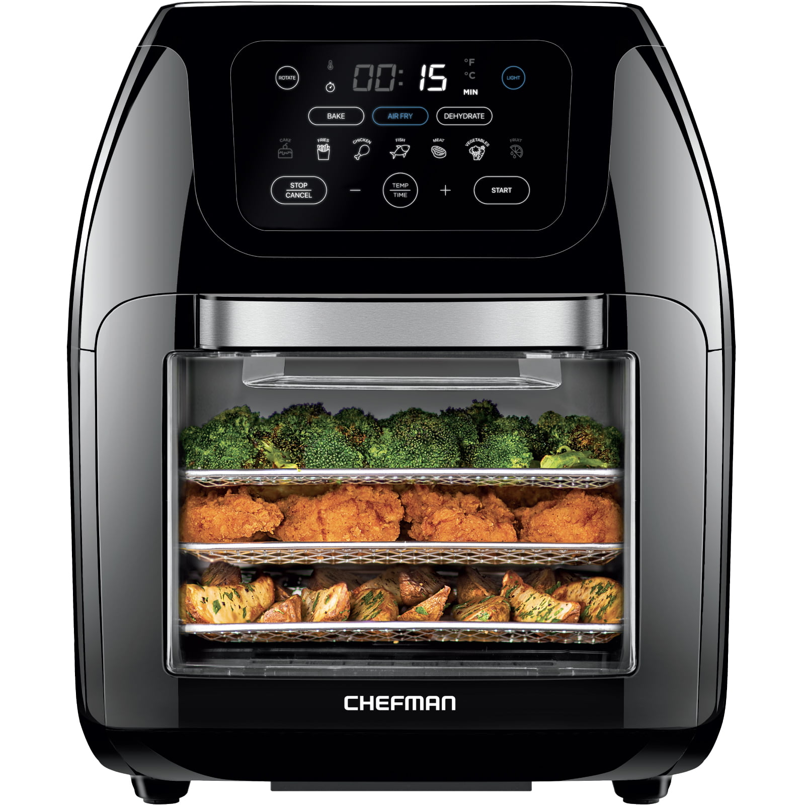 Chefman Multifunctional Digital Air Fryer+ Rotisserie. Fry. Roast & Bake. 17 Presets. XL 10L. Black