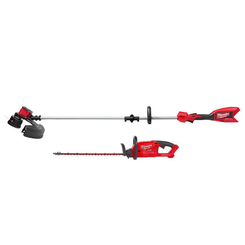 Milwaukee 2828-20-2726-20 M18 18V Lithium-Ion Brushless Cordless String Trimmer with M18 FUEL 18V Lithium-Ion Hedge Trimmer (2-Tool)