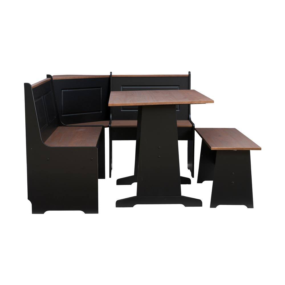 Linon Home Decor Ardmore 3 Piece Black and Pecan Breakfast Nook Dining Set