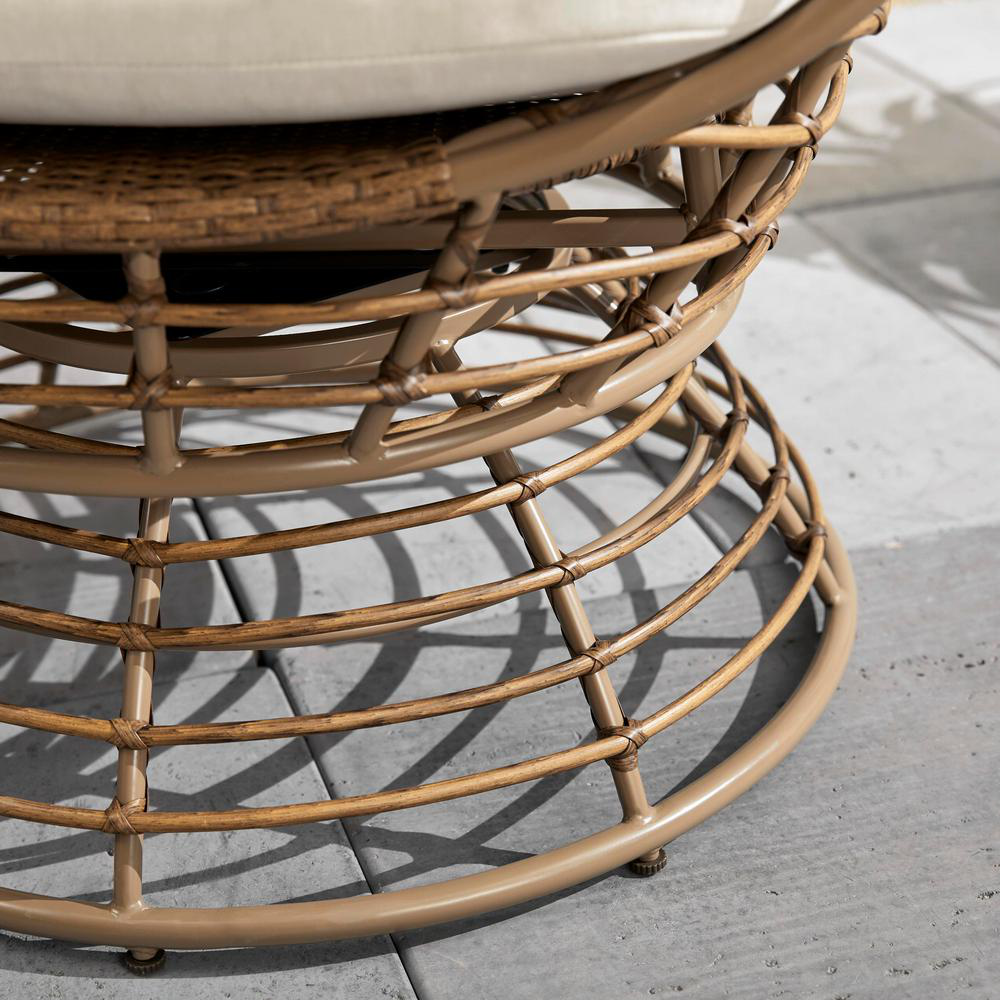 StyleWell FRS50006B-BR Outdoor Swivel Patio Egg Lounge Chair with Beige Cushions and Black/Cream Pattern Pillows