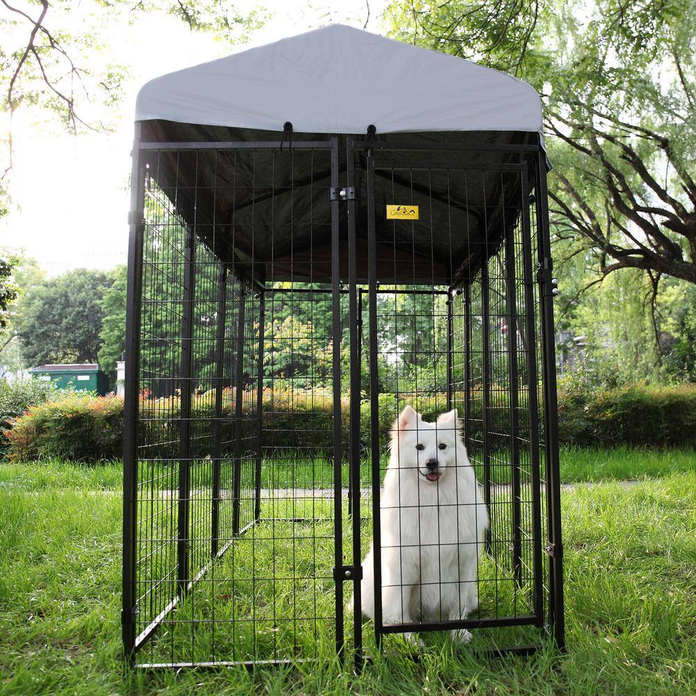 COZIWOW CW12R0479 6.9 ft. x 3.3 ft. x 5.6 ft. Metal Dog Pet Kennel Cage Pen with Roof Canopy Weatherproof