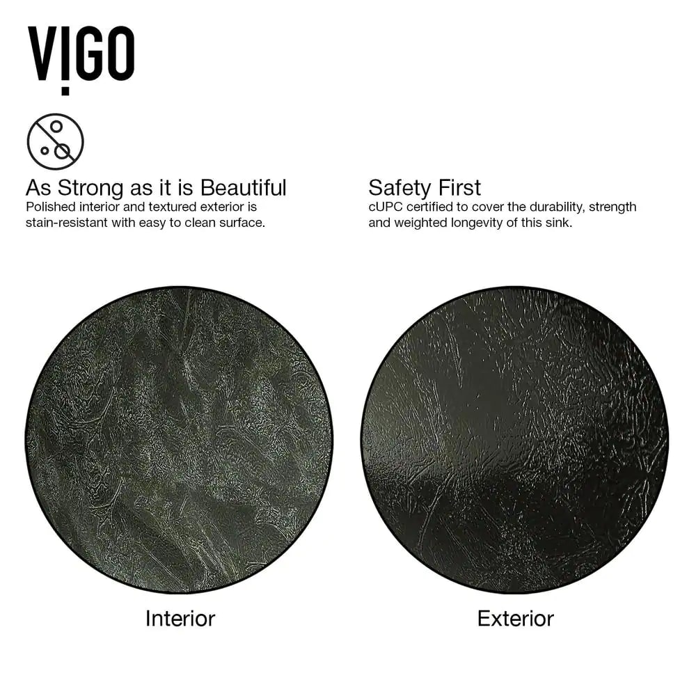 VIGO VG07051 Glass Round Vessel Bathroom Sink in Onyx Gray with Faucet in Brushed Nickel