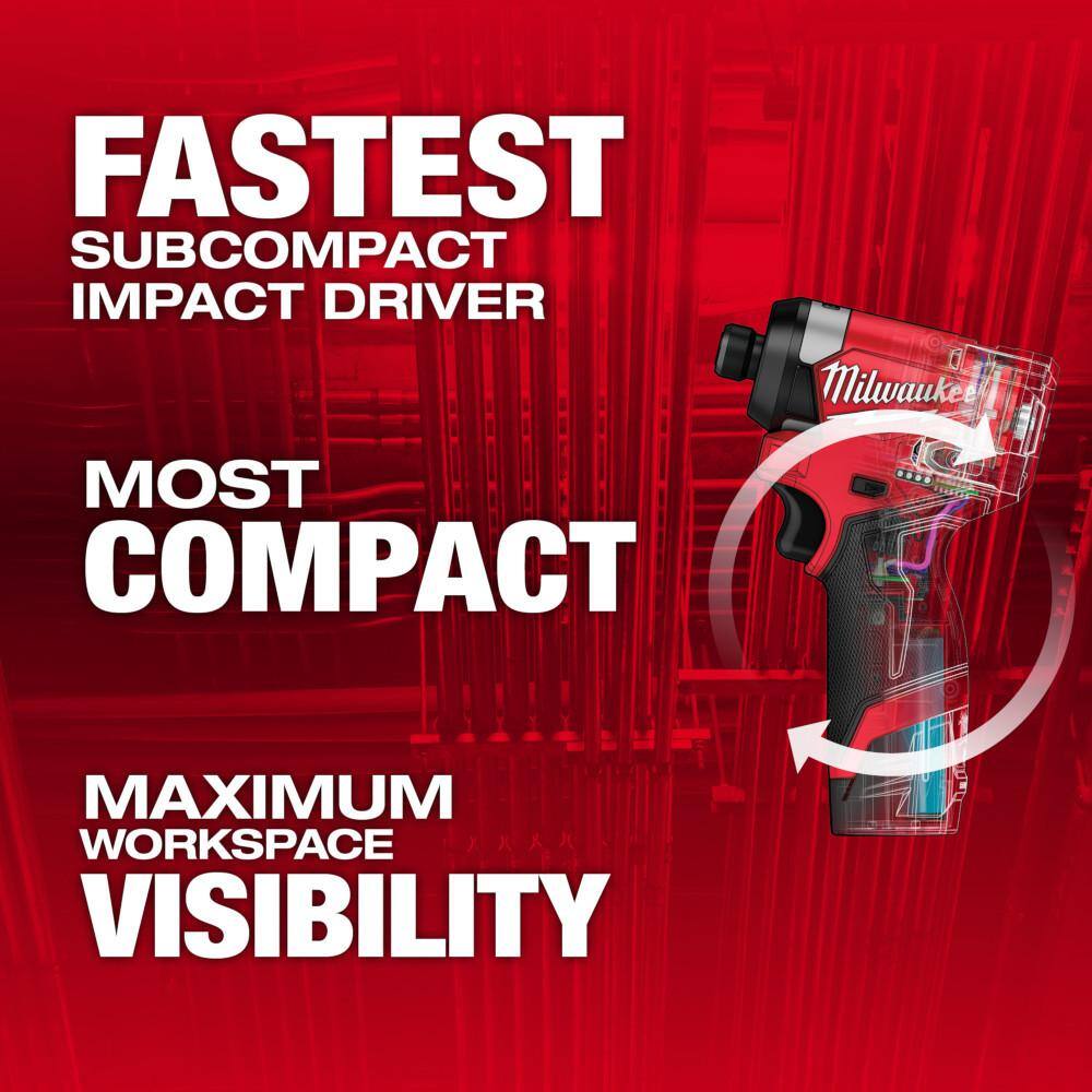 Milwaukee 3453-22 M12 FUEL 12V Lithium-Ion Brushless Cordless 1/4 in. Hex Impact Driver Kit w/Two 2.0Ah Batteries. Charger&Soft Case