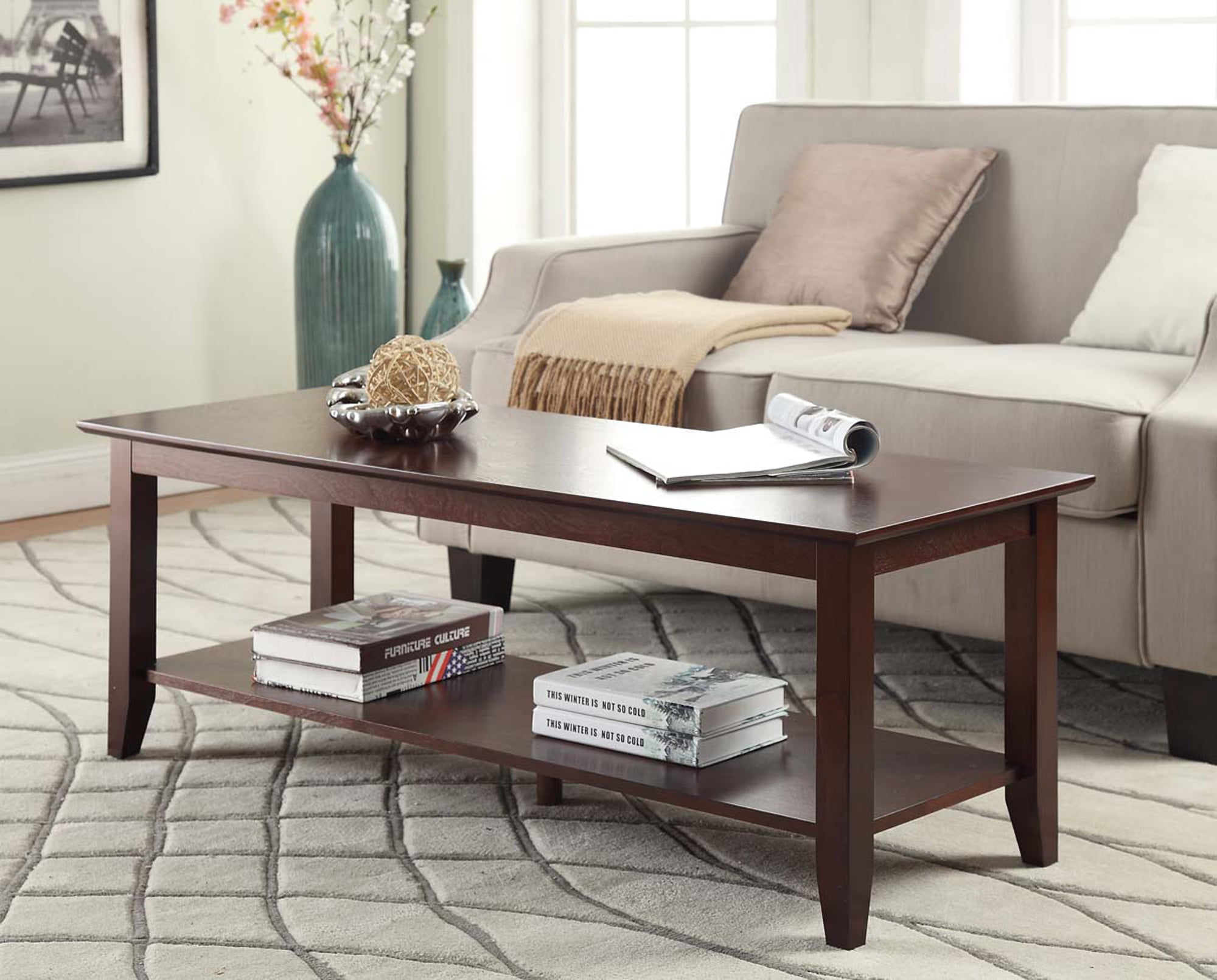 Convenience Concepts American Heritage Coffee Table with Shelf. Espresso